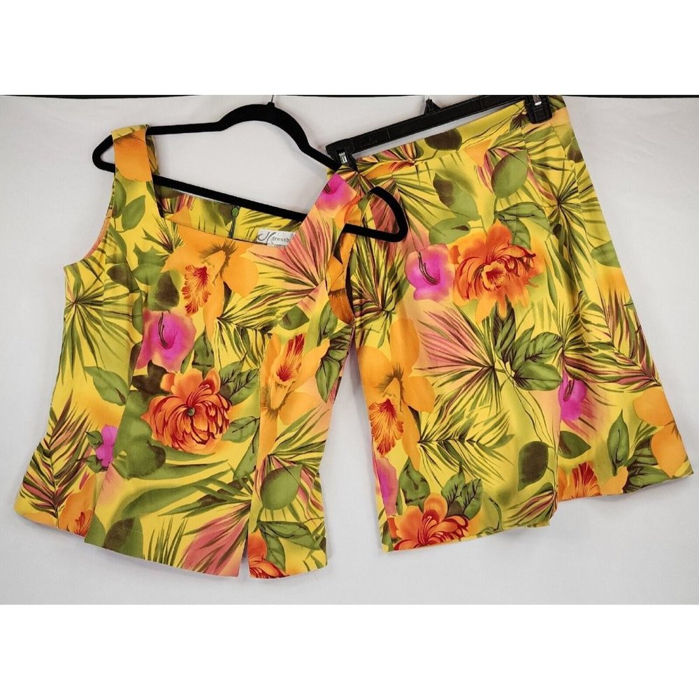 Dressbarn Shirt Womens 6 Multi Color Floral Print Sleeveless Two Piece Combo